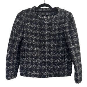 J. Crew Collection Women's Black/White Textured Weave Wool Blend Zip Jacket 0